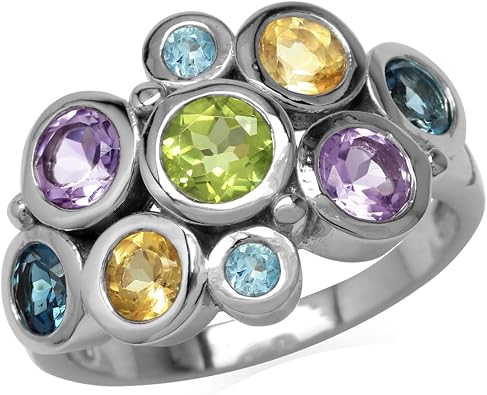Silvershake Gemstones White Gold Plated 925 Sterling Silver Bezel Set Cluster Ring Jewelry for Women