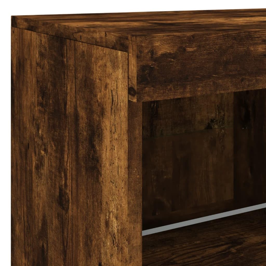 vidaXL Aparador con Luces LED, Armario Auxiliar de Almacenaje, Aparador de Comedor, Mueble Decorativo para Salón Pasillo Cocina, Roble Ahumado