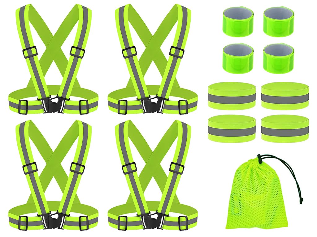 4PCS Chalecos Reflectantes Seguridad, Chaleco Reflectante para Bicicleta, Chaleco Bandas Reflectantes, Reflectantes Ajustable Ligero Chaleco, para Ciclismo, Trotar, Correr, Senderismo(Amarillo)