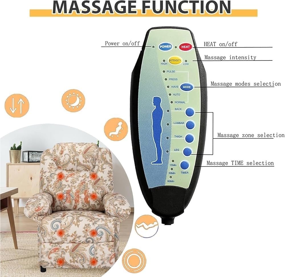 Electric Power Lift Recliner Chair Overstuffed Manual Recliner with Heat Massage, Side Pockets, Padded Backrest, Thick Seat Cushion for Home Theater Adults