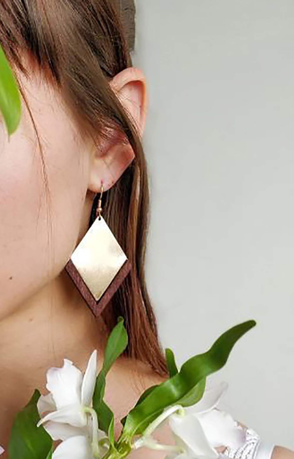 Gold Plated Triangle Wood Drop Earrings