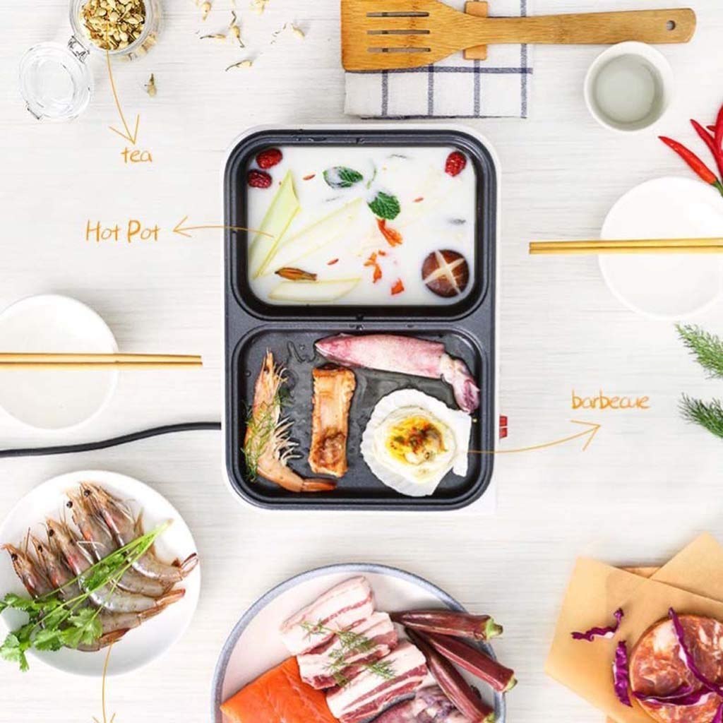 HOABBR Barbecue Grill Mini Multi-in-one Electric Cooker, Electric Grill Suitable For One Person Kitchen Cooker, Korean Barbecue P Hot Pot, Household Electric Oven Smokeless Elec