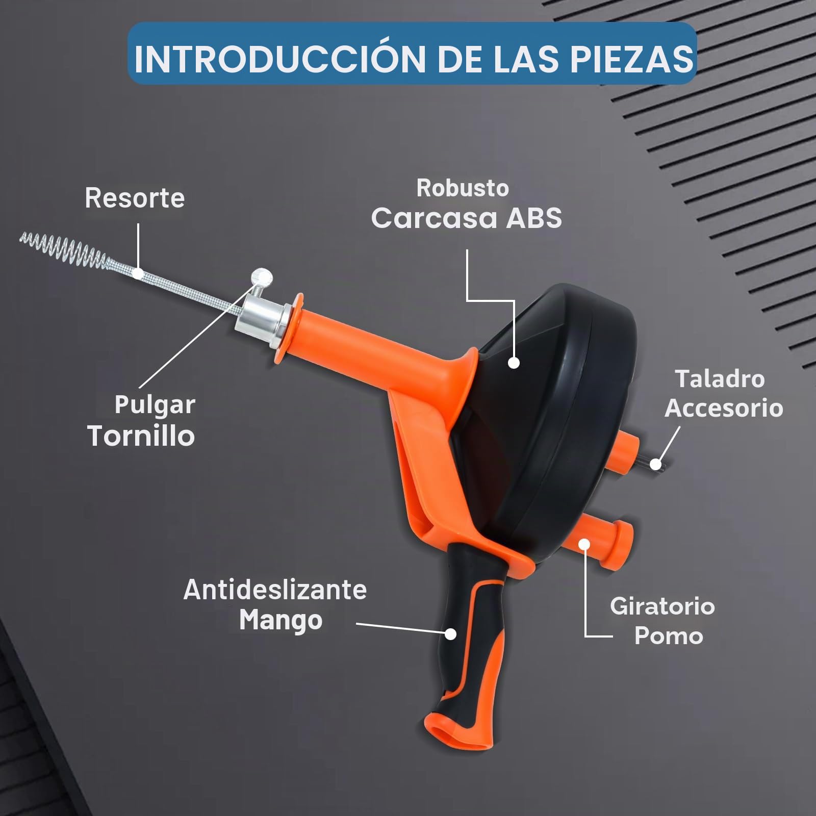 Desatascador Tuberias Profesional Con Taladro De 13m, Ideal Desatascador Para La Limpieza De Drenaje EcolóGico, Evitando Eficazmente El Bloqueo De Cable Desatascador Tuberias