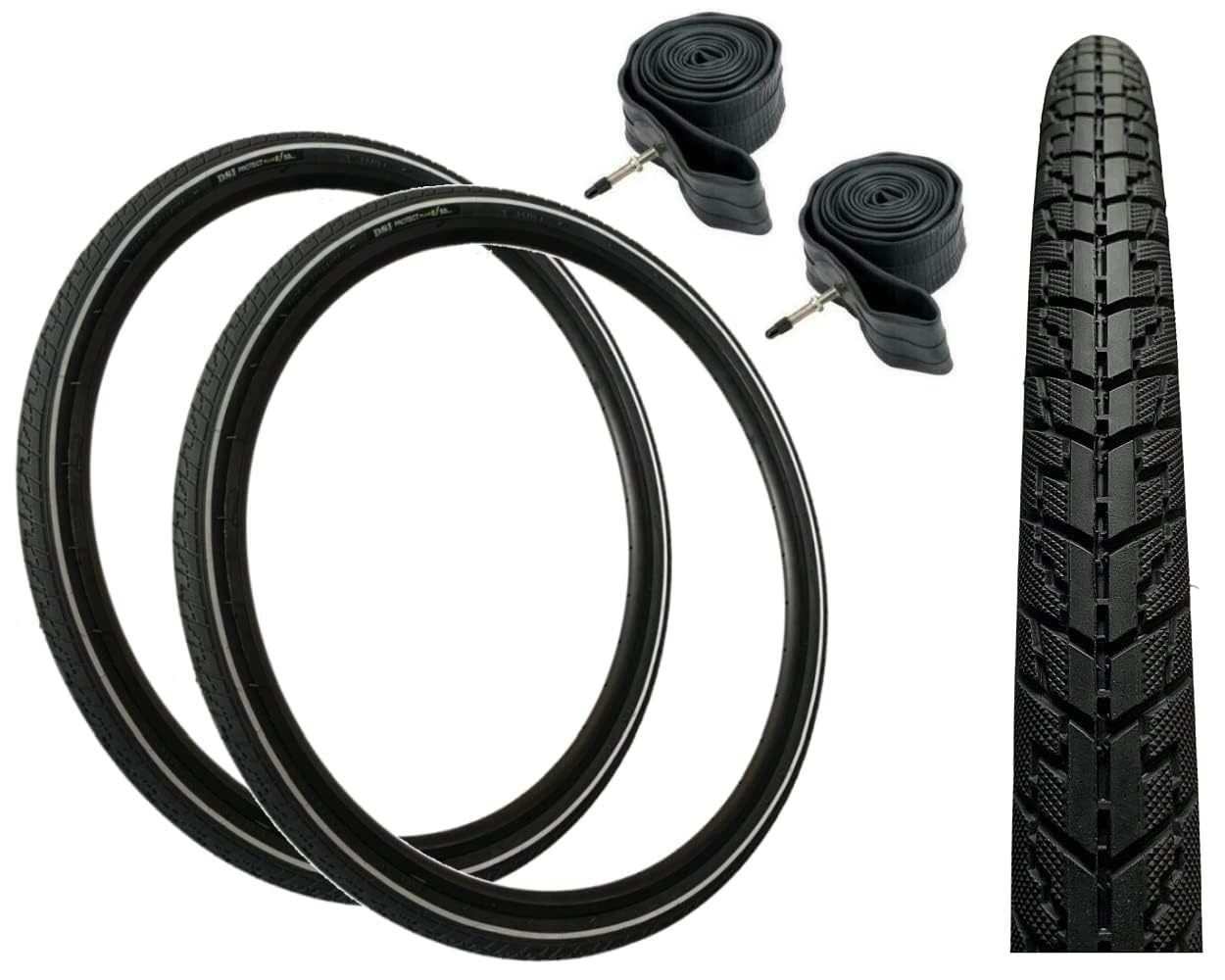Baldys 700 x 40c Hybrid/Trekking Bike Slick Tyres 5mm Puncture Protection BLACK & Presta Valve Inner Tubes (Pack of 2)