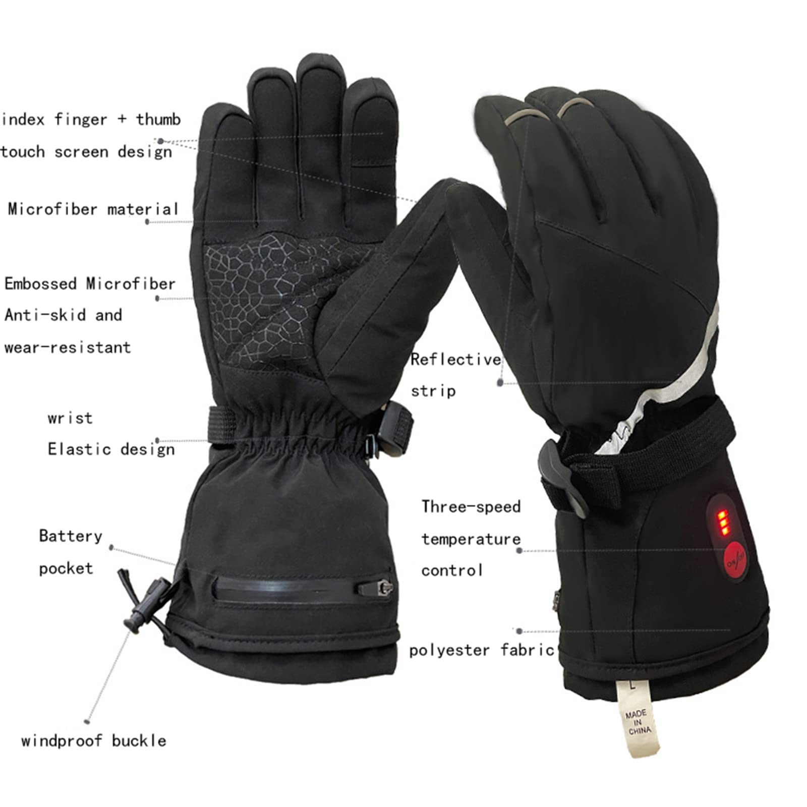 Gants Chauffants Rechargeables Pour Ski, Moto, Randonnée - 3 Niveaux De Chaleur (40-65°C), Batterie 3000mAh, Imperméables