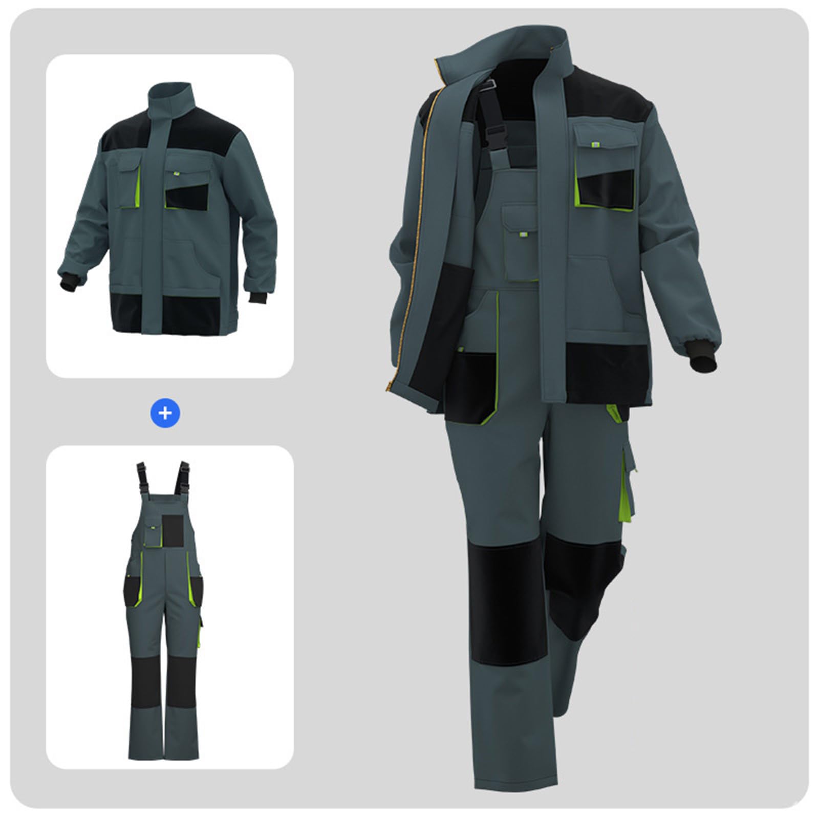 Homme Ensemble de Travail Multi Poches Survetement Manteau de Travail Blouson de Combat Cargo Pantalon Multifonctionnel Veste Vêtement de Travail Atelier Combinaisons Réfléchissantes