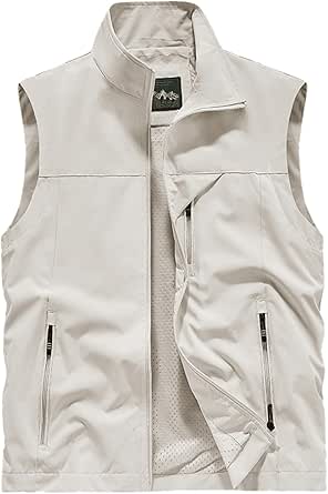 Gilet de Pêche Homme Sans Manche Multi-poches Respirant Vert militaire