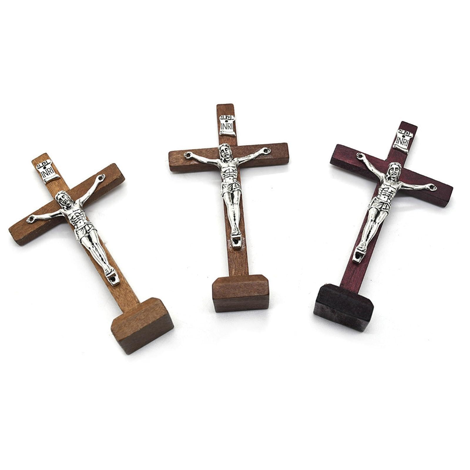 HGENAHGTF 1Pc Table Crosses Wooden Catholic with Stand Religious Crucifix Decoration Home Shelf Ornament Religious Decoration