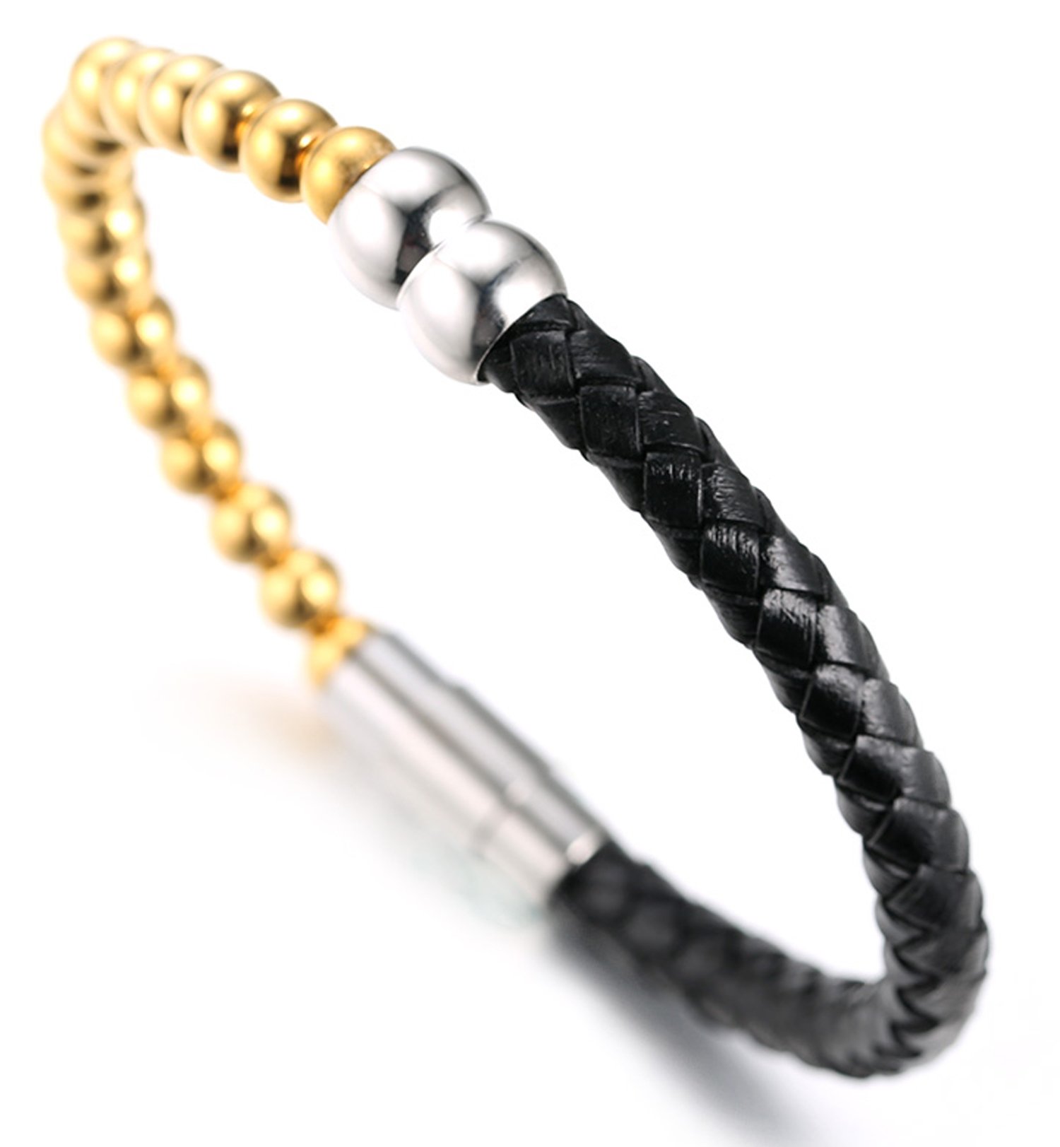 HALUKAKAH● Saluda La Tierra ● Pulsera Hombre Cuero Genuina con Cuentas Piedra Natural,Ingenioso Cierre Magnético,8.46"(21.5cm) con CajaDeRegaloGRATIS