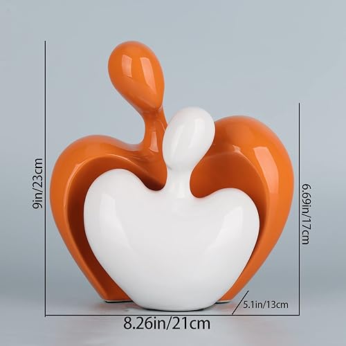 Miniatura 2 de DOVDOV Estatua de amor de cerámica, pareja masculina y femenina abrazando la escultura, decoración del hogar naranja y blanco, boda para padres,