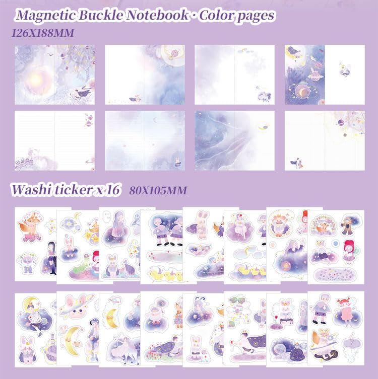 Image of WEMOL Vintage Journal Scrapbook Pack Kit for Art Journaling Bullet, Planners DIY Paper Stickers, Craft Kits Notebook, Collage Album Aesthetic Sticker (Big Purple)