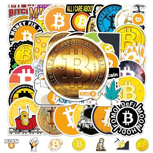 2 x 50 peças Bitcoin autocolantes, Bitcoin autocolantes digitais conjunto de moeda, vinil impermeáveis Graffiti Stickers para carro, portátil, telemóvel, mala, skate, adequado para adolescentes