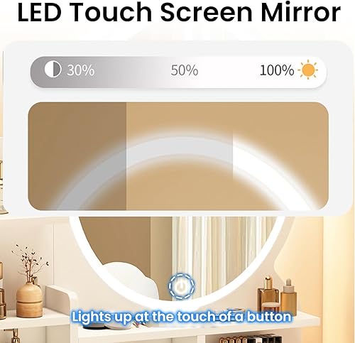 Miniatura 3 de Escritorio de maquillaje con espejo y luces, moderno escritorio de maquillaje para dormitorio, con mucho almacenamiento, 3 modos de iluminación,