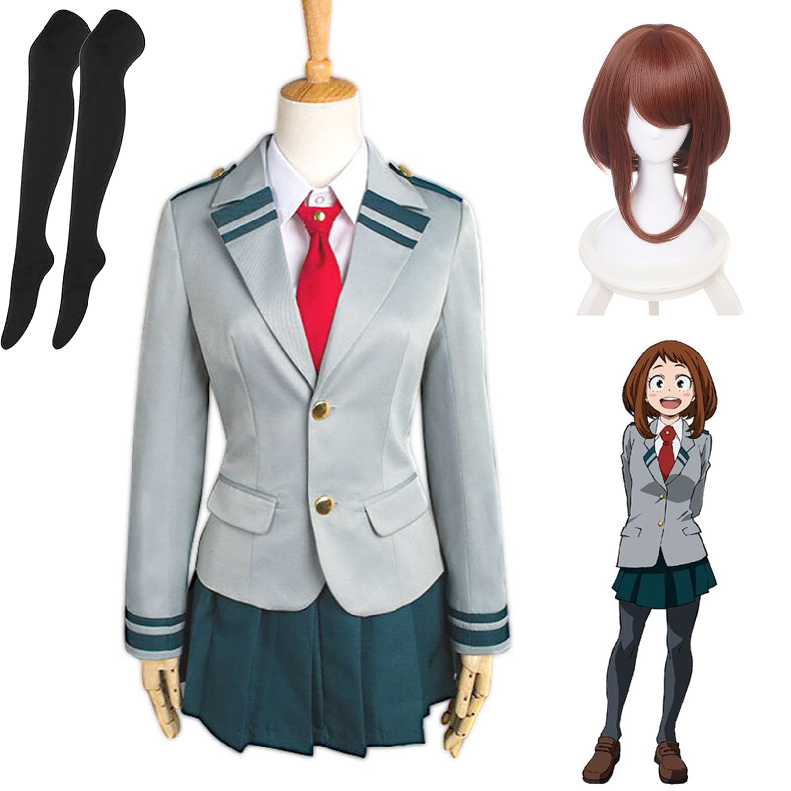 [Acosdary] 僕のヒーローアカデミア 麗日お茶子 学院の制服 ウィッグ/靴下付き うららか おちゃこ コスプレ衣装 全セット cosplay コスチューム 変身 仮装