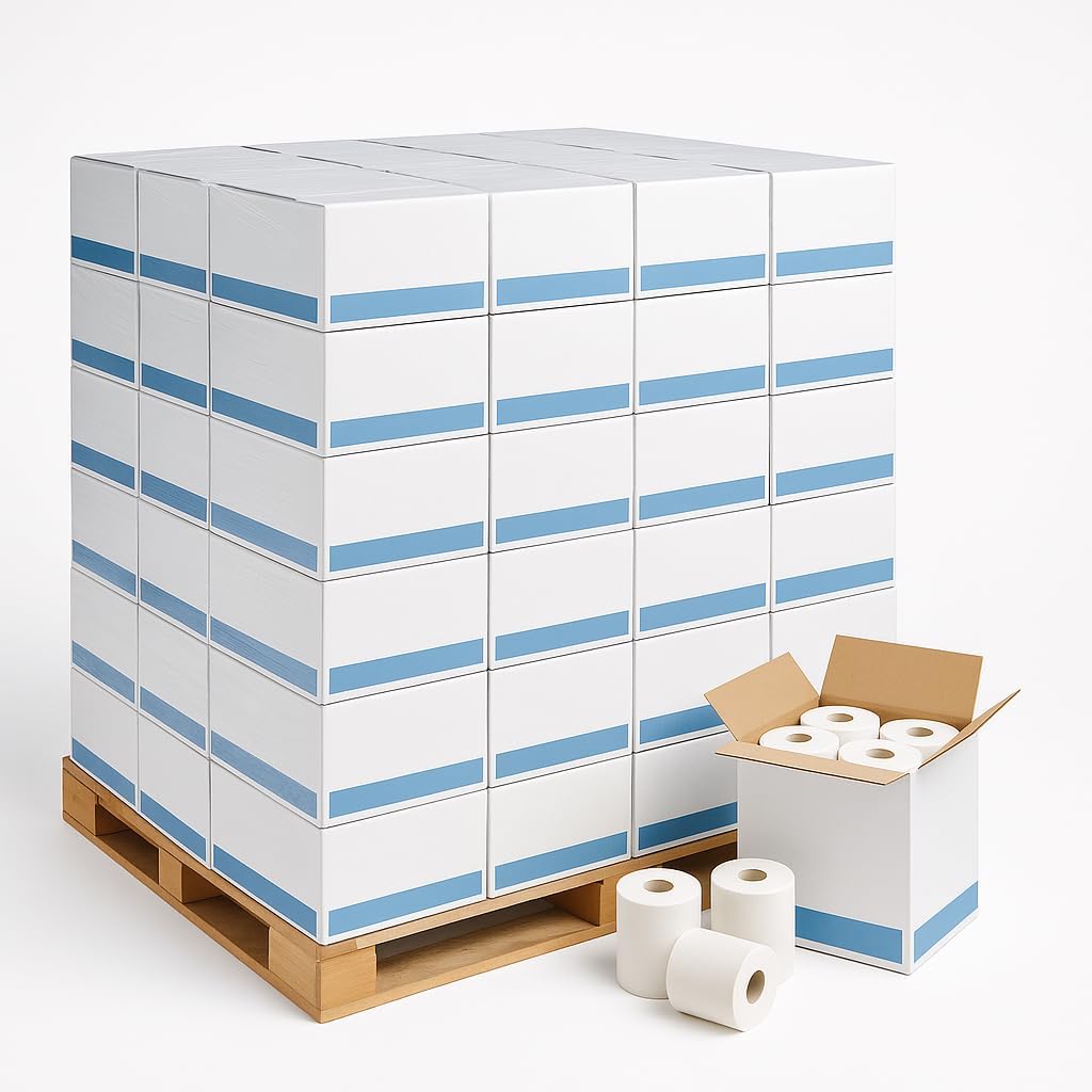 Bulk Toilet Paper Pallet – 4.5" x 4" Premium 2-Ply Standard Bath Tissue, 500 Sheets per Roll, Individually Wrapped, Case of 96 Rolls, 31 Cases per Pallet (2,976 Rolls Total), Commercial & Home
