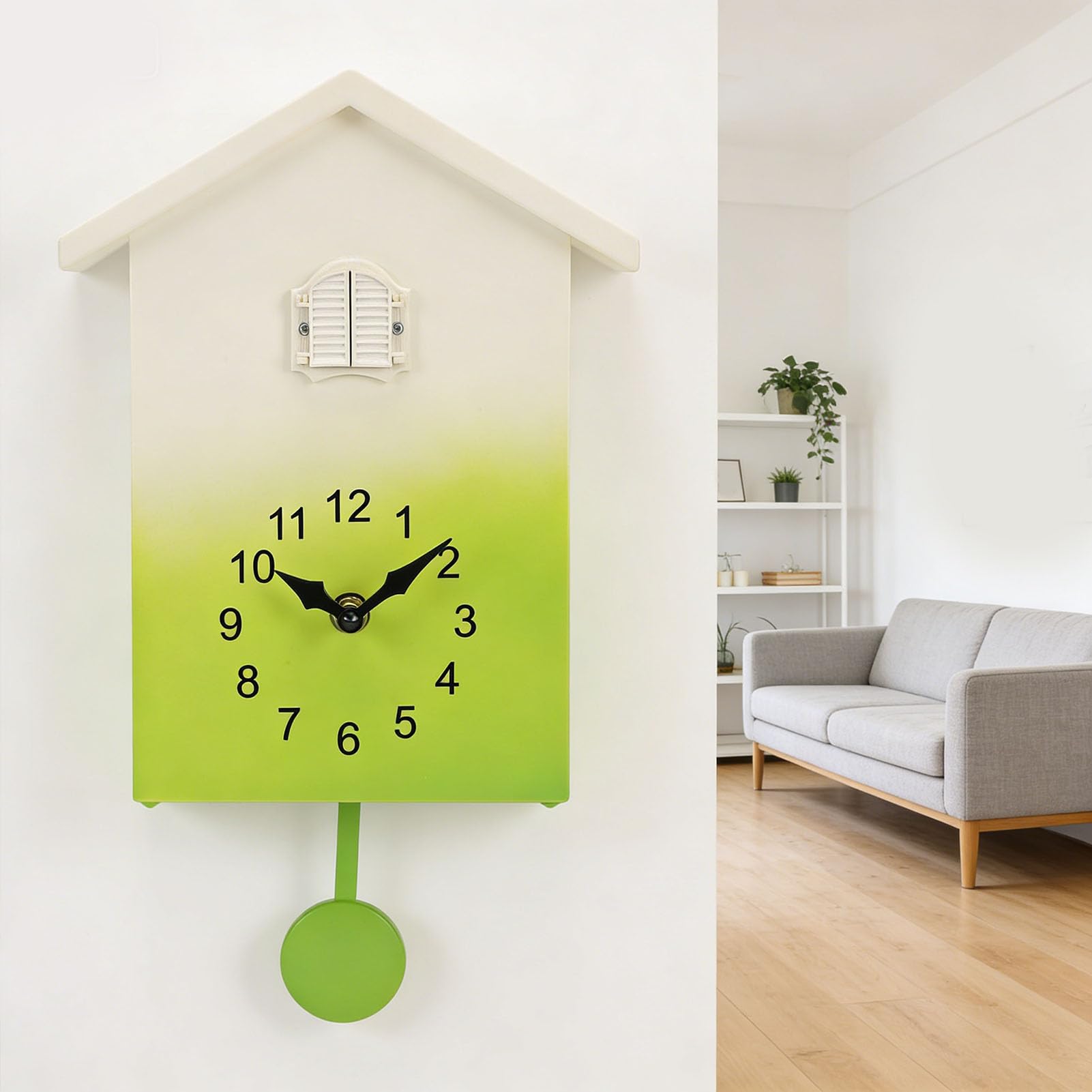 Generic Zegar z kukułką i Godzinami, materiał Najwyższej Jakości, łatwa Instalacja, Zegar ścienny z kukułką do Sypialni, Kuchni Biurowej 8,1 X 4,1 X 15,0 Cali (GREEN)