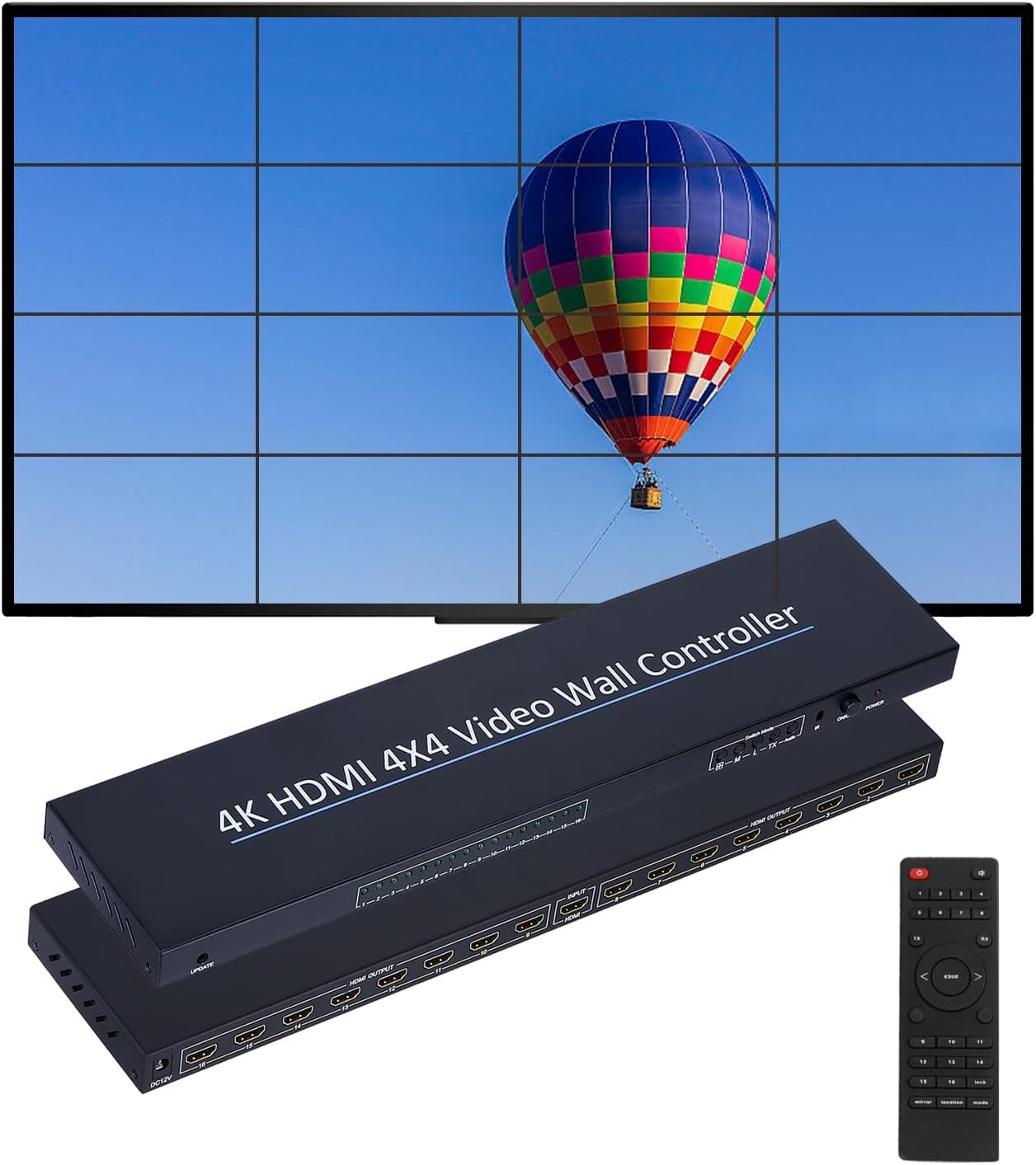 Video Wall Controller 4x4 4K Videowand Controller 3x3 5X2 6X2 5X3 2X7 2x6 3x4 mit 24 Spleißmodi RS232 ，Audio Extractor HD Multimedia Schnittstelle Video Splicer Unterstützt 1 Eingang und 16 Ausgänge