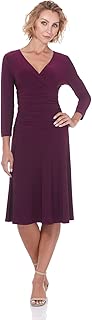 Rekucci Women's Slimming 3/4 Sleeve Fit-and-Flare Crossover Tummy Control Dress - coolthings.us