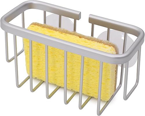 Miniatura 1 de Soporte de esponja para fregadero de cocina de alta calidad, organizador de fregadero de aluminio con potentes ventosas, organizador de fregadero de