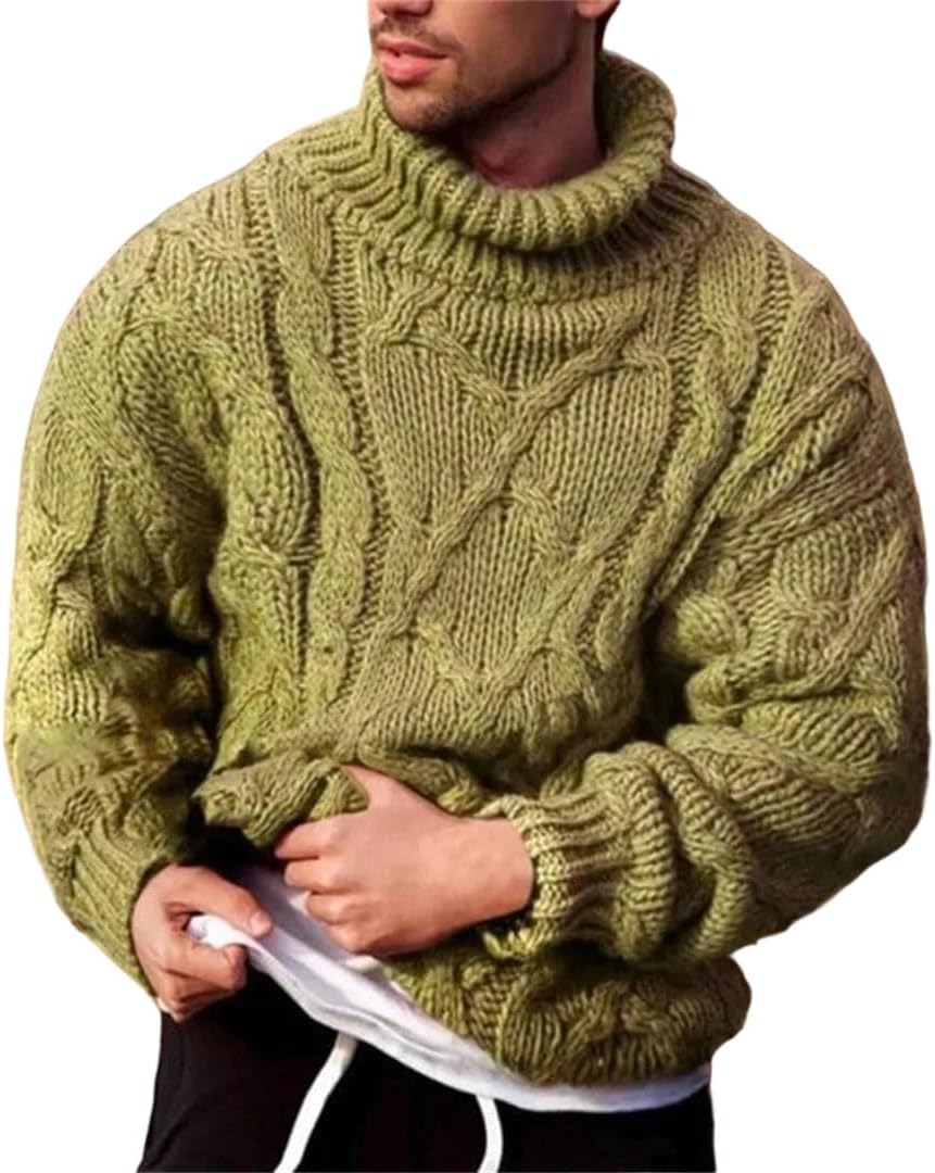 Men's Autumn Winter Knitted Polo Sweater Casual Turtle Neck