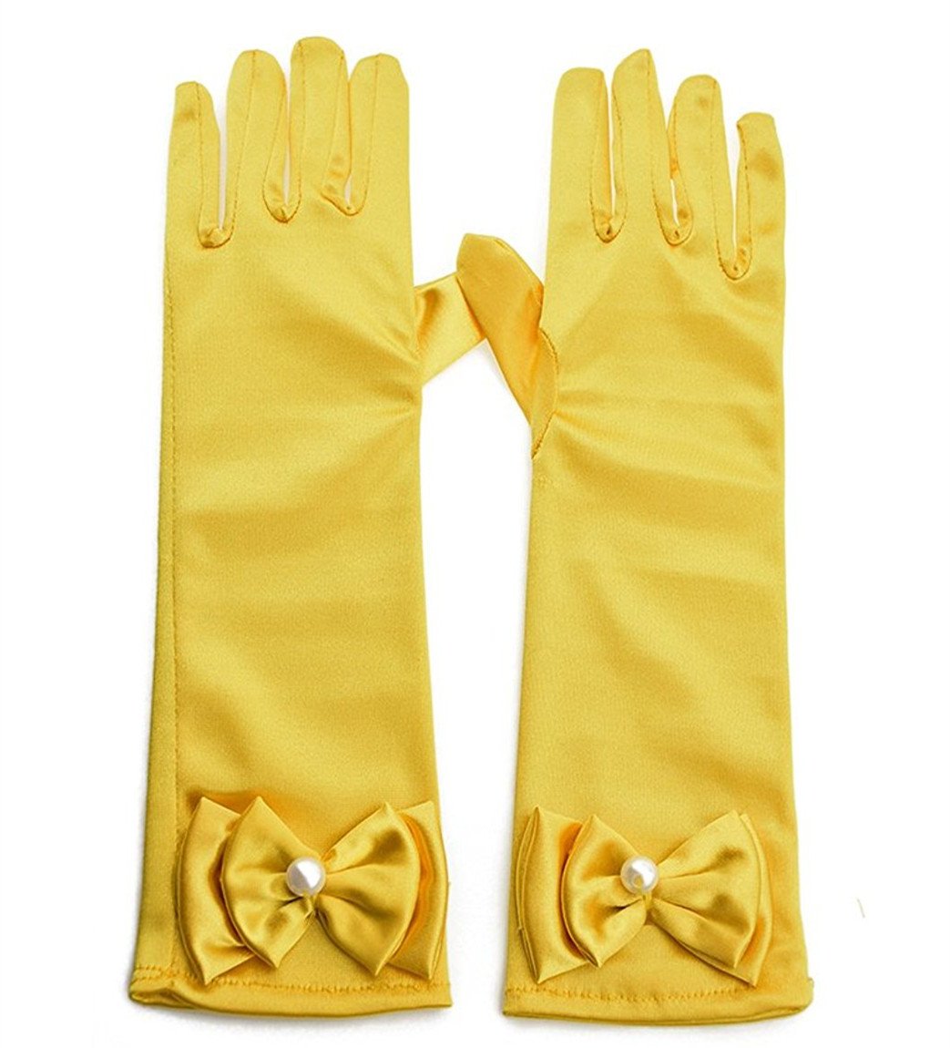 L-Peach Kids Satin Bowknot Formal Gloves Girl's Princess Costume Gloves for Bride Party Halloween Christmas Cosplay