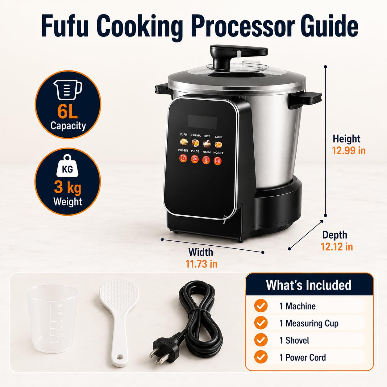 Pound Yam Automatique 6L Anti-adhésif Acier Inoxydable Cuisinière avec LED