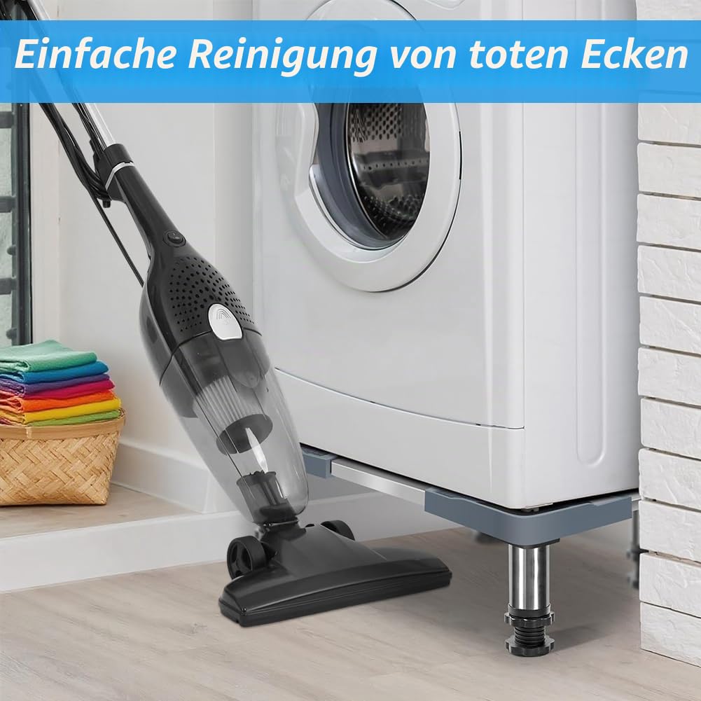 CEWROM Waschmaschinen Sockel Untergestell mit 4 Füßen, Podest für Waschmaschine und Trockner, Bärenlast 200kg Verstellbare Sockel mit Rutschfester Stoßdämpfungsfunktion (40-60cm)