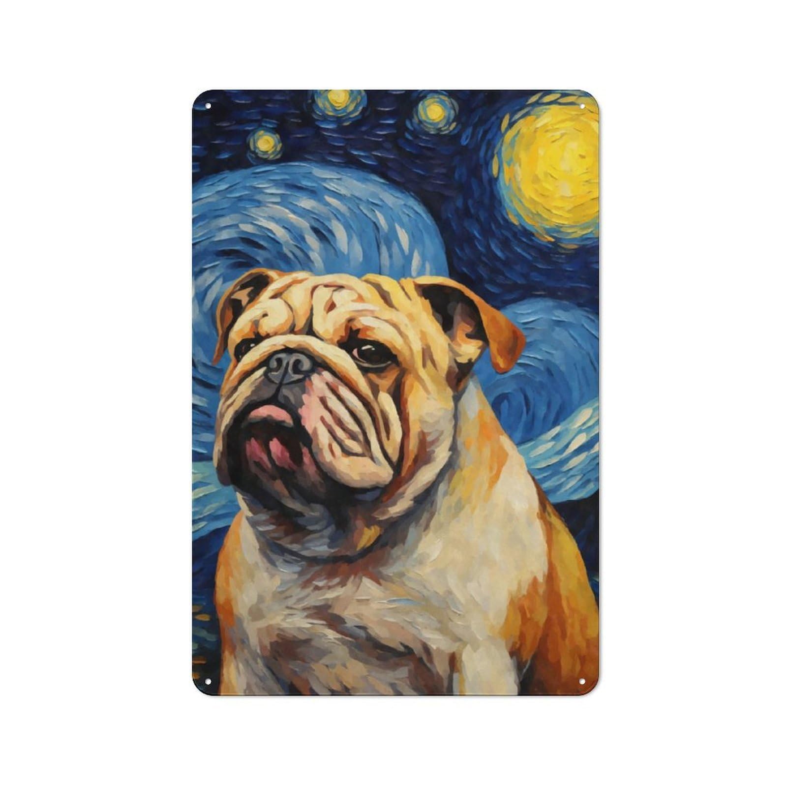 Bulldog Starry Night Retro Metal Wall Sign 30x20cm for Guest Room Or Hallway, New-space Wall Decor for Home Decor Collectors