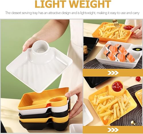 Miniatura 5 de Hemoton Bandeja decorativa, 3 platos de sushi con compartimento para salsa, plato de albóndigas, platos para servir, condimentos, platos japoneses
