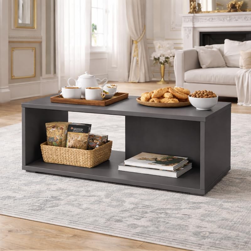 Image of Wooden Coffee Table for Living Room | Centre Table | Tea Table | Small Side Table | Center Table for Drawing Room | Modern Home Furniture Table | DIY | Color-Grey | Size-90x50x45 Cm