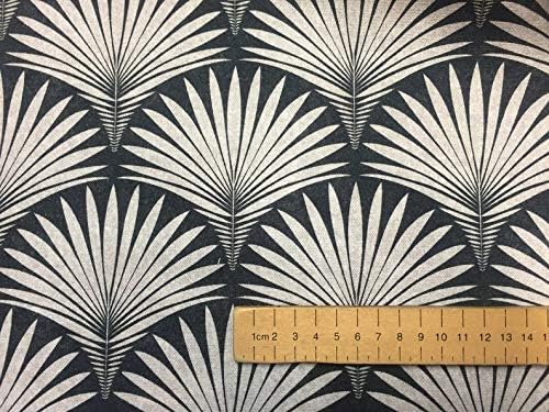 Miniatura 7 de Tela de abanico floral de damasco geométrico Art Deco  Tapicería de cortina para decoración del hogar  55 pulgadas de ancho  Negro y crema (por