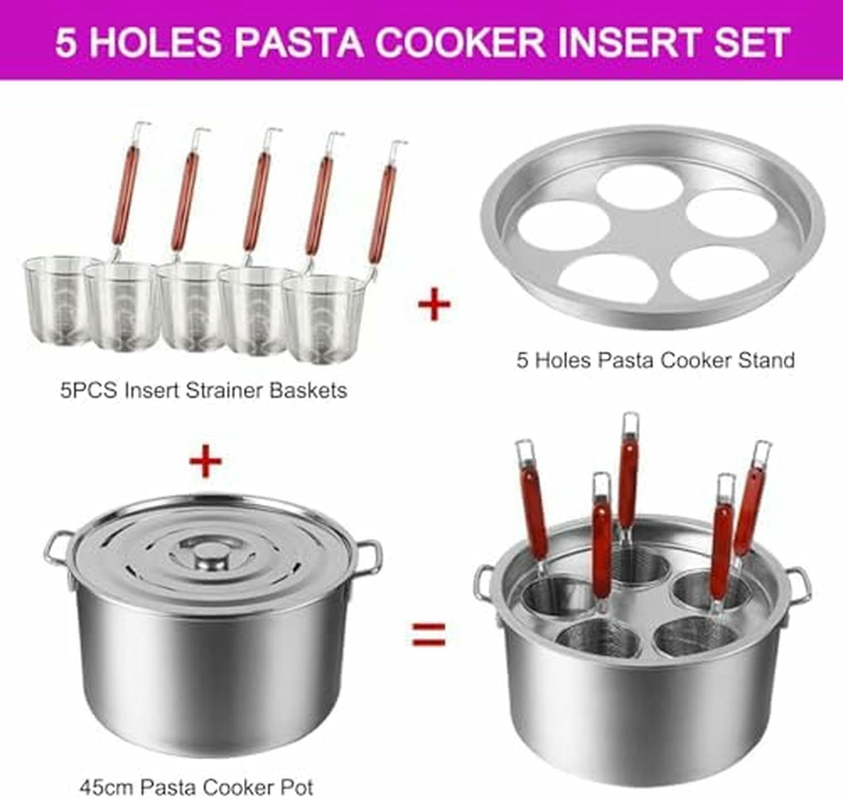 Ensemble de Cuisson en Acier Inoxydable Comprenant Une Casserole, Une marmite à pâtes et Une passoire - équipement de Cuisine Professionnel avec Un cuiseur Vapeur à 5 Trous pour des résultat