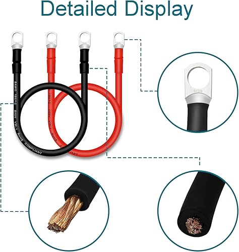 Miniatura 128 de Cables de batería 4 AWG con terminales de cobre de 3/8 pulgadas (2 piezas de 1 pie)