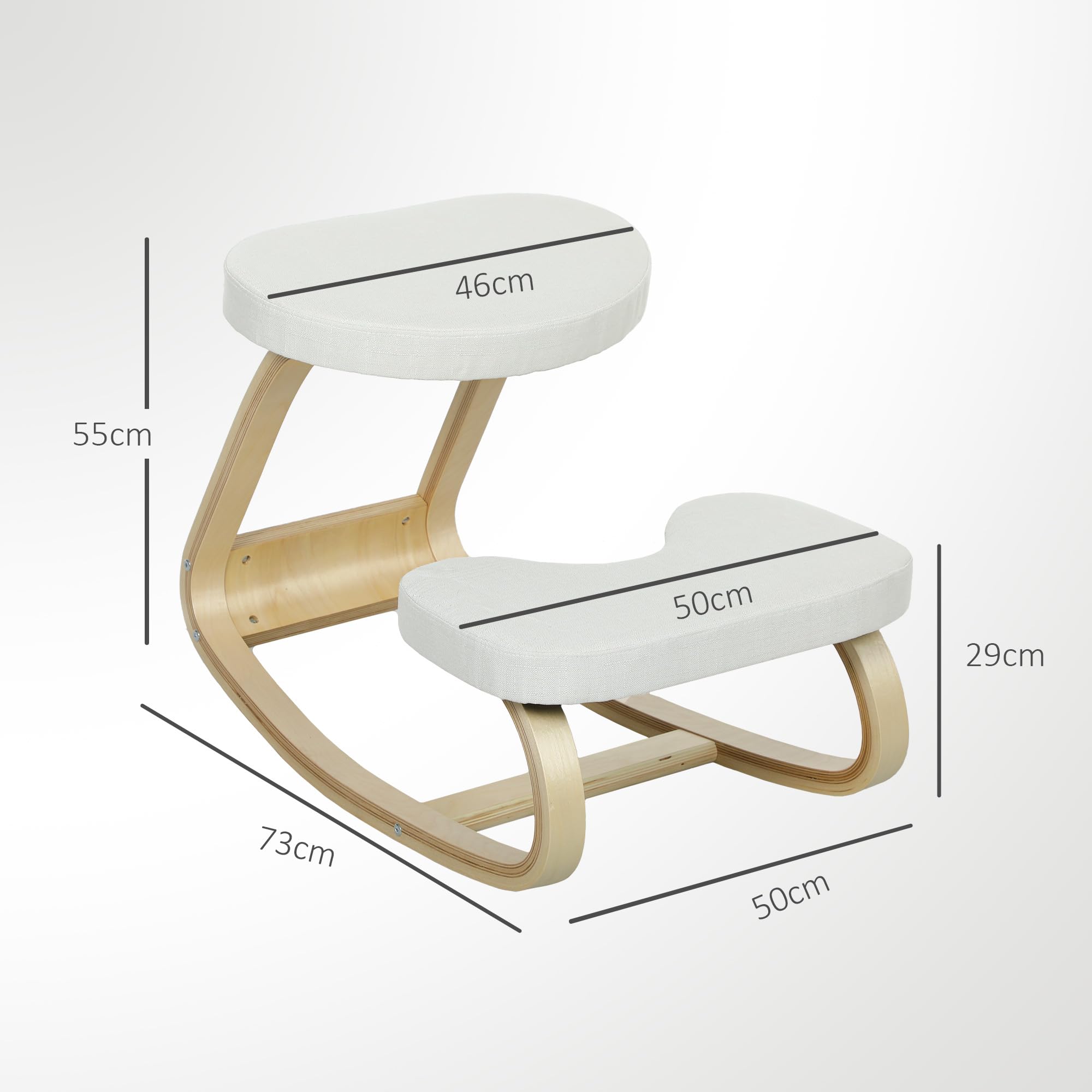 HOMCOM - Asiento de rodillas, asiento ergonómico de madera, mecedora, silla de rodillas, para oficina en casa, mejora la postura, dolor de espalda, crema