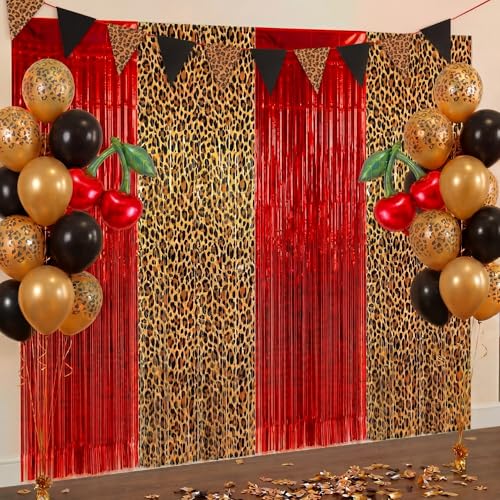 Cheetah Print Birthday Party Decorations Leopard Print Foil Backdrop, Red