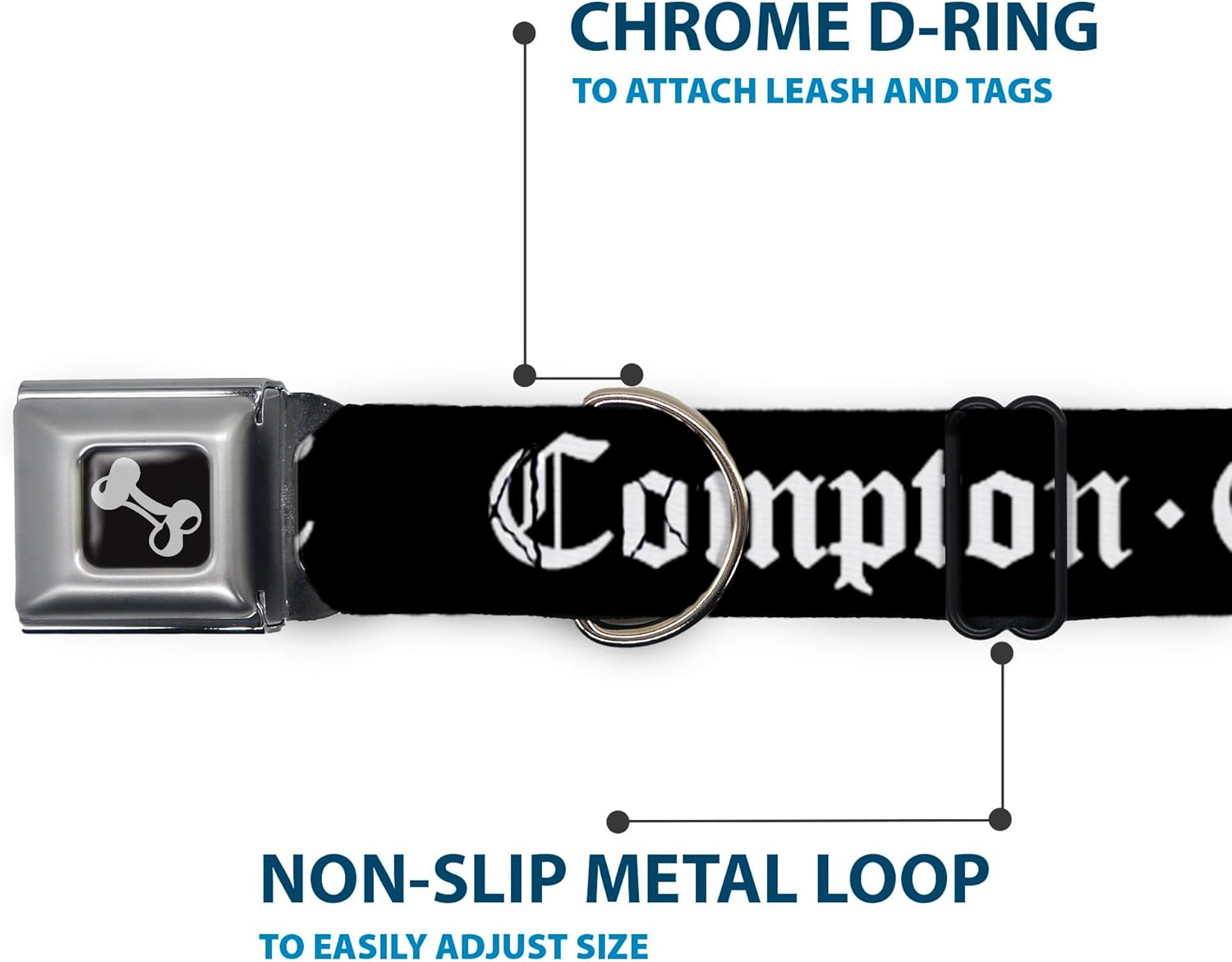 Buckle-Down 15-26" Compton-Cpt Black/White Dog Collar Bone, Large