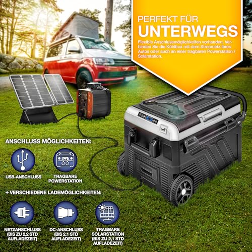 Foto von tillvex® Kompressor Kühlbox elektrisch 40-60 Liter | Elektrische Gefrierbox WIFI-APP-Steuerung 12/24 V 230V | Kühlschrank bis -20 °C für Auto, Lkw, Camping (Schwarz, 50 Liter)