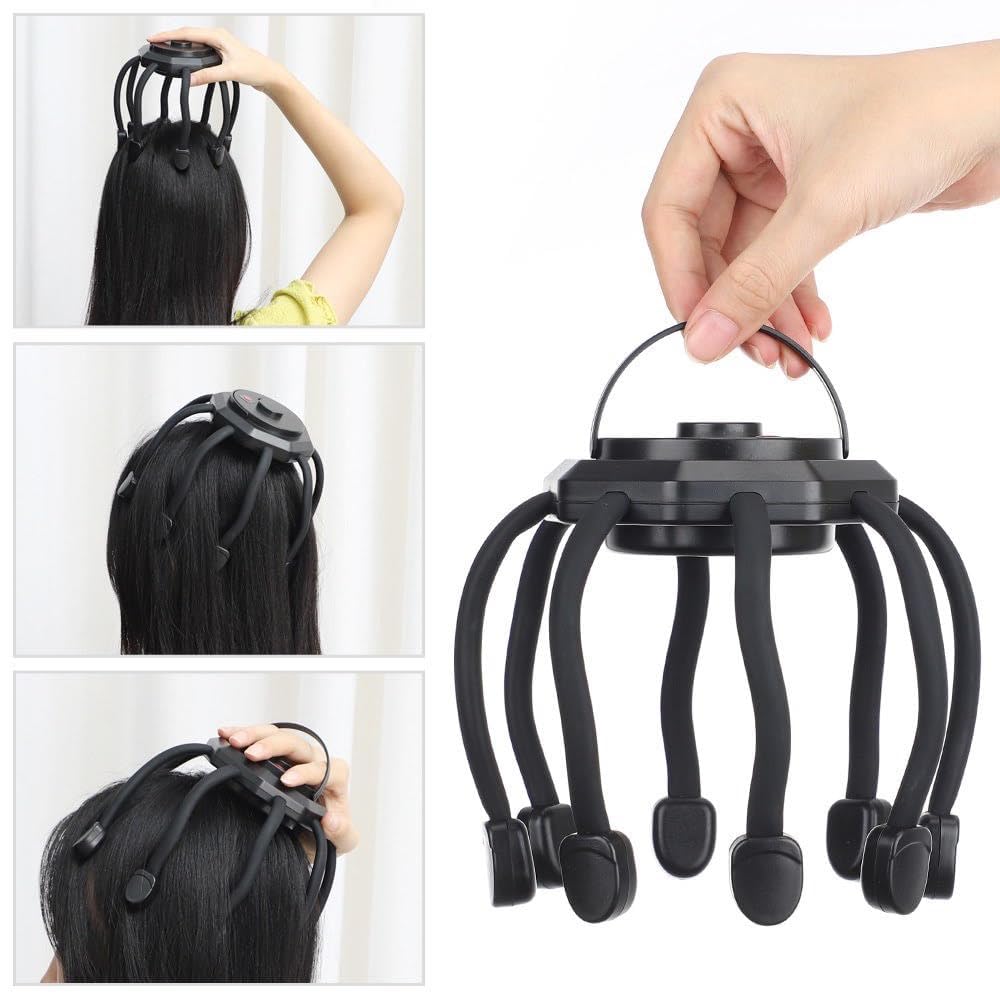 JINPRI Electric Scalp Massager For Hair Growth Stress Relax 360 Degree Portable Head Massger Relief Wireless Therapeutic (Black) 4