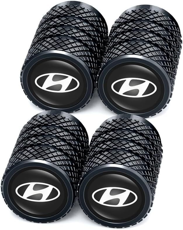 Tire Valve Caps, Valve Stem Caps Fit Hyundai Santa Fe Palisade Kona Elantra, Alloy Car Tire Caps for Corrosion Resistant Leak-Proof Car Accessories, Black