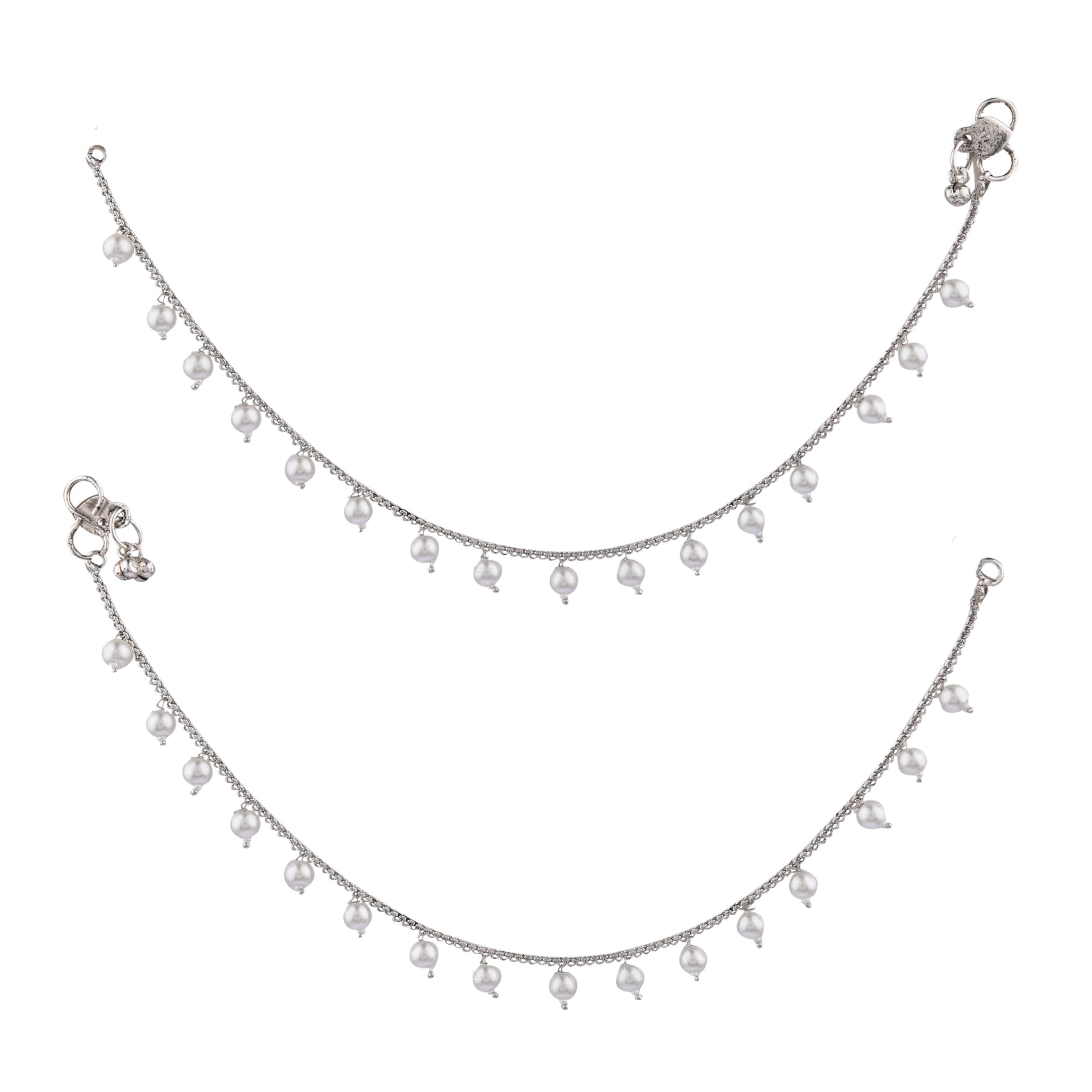 9blings Silver Plated Pearl Anklet For Women and Girls-picture-27