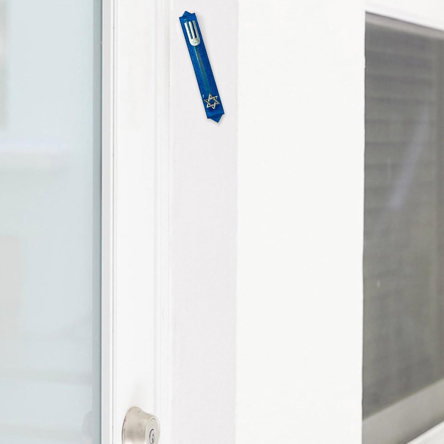 Epoxy Mezuzah in Solid Chameleon Blue with Silver Star of David