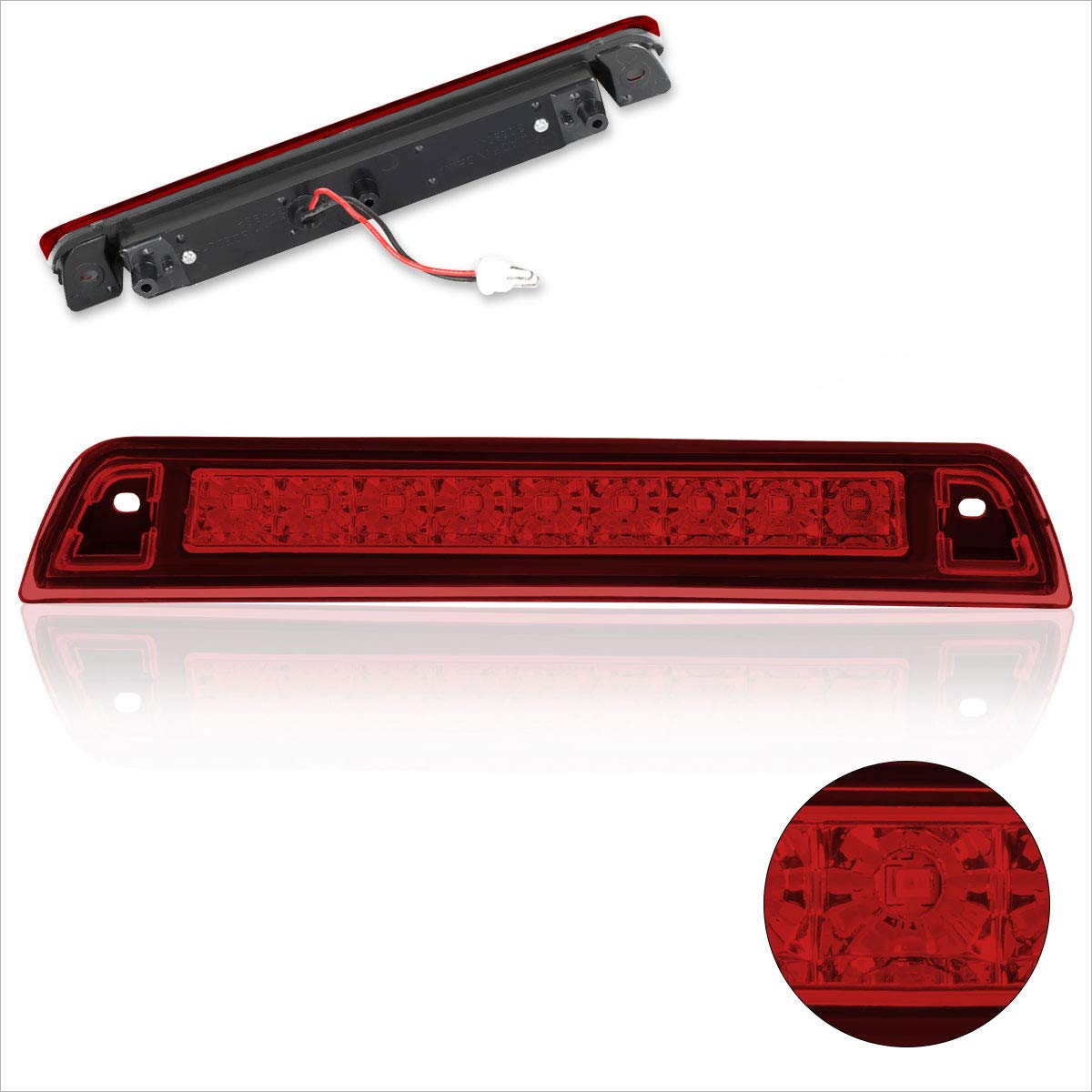 Full LED 3rd Third Brake Light High Mount Stop Light Compatible with Honda Ridgeline 06-14,Chrome Housing/Red Lens