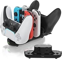 6-in-1 Nintendo Switch Joy-Con & Pro Controller Charging Dock - Fast Charge Station for Switch OLED/PS5 with Indicator & Type-C Cable