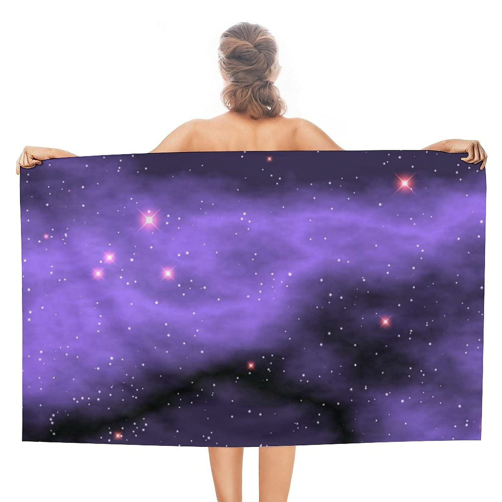 Lsjuee Purple Starry Sky Beach Towels Men Funny Sand Free Superfine Fiber Beach Towels Adult Funny for Honeymoon Cruise Camping Other Water Activities Exercise or Training Pool 32INx52IN