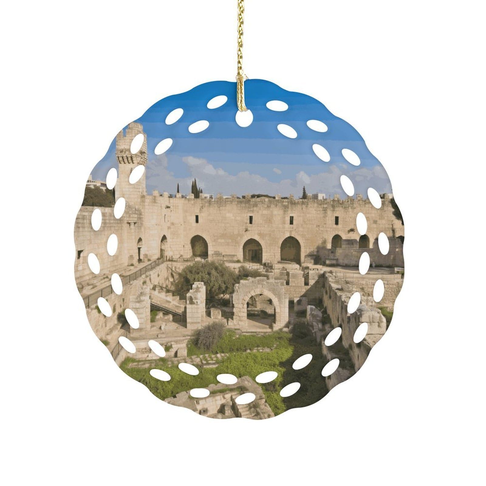 Fodpand Women's Style Israel At The Tower Of David Ceramic Ornament For Home Decor 3.2" Round Tree Decoration Christmas Ornaments For Men Double-Sided Design