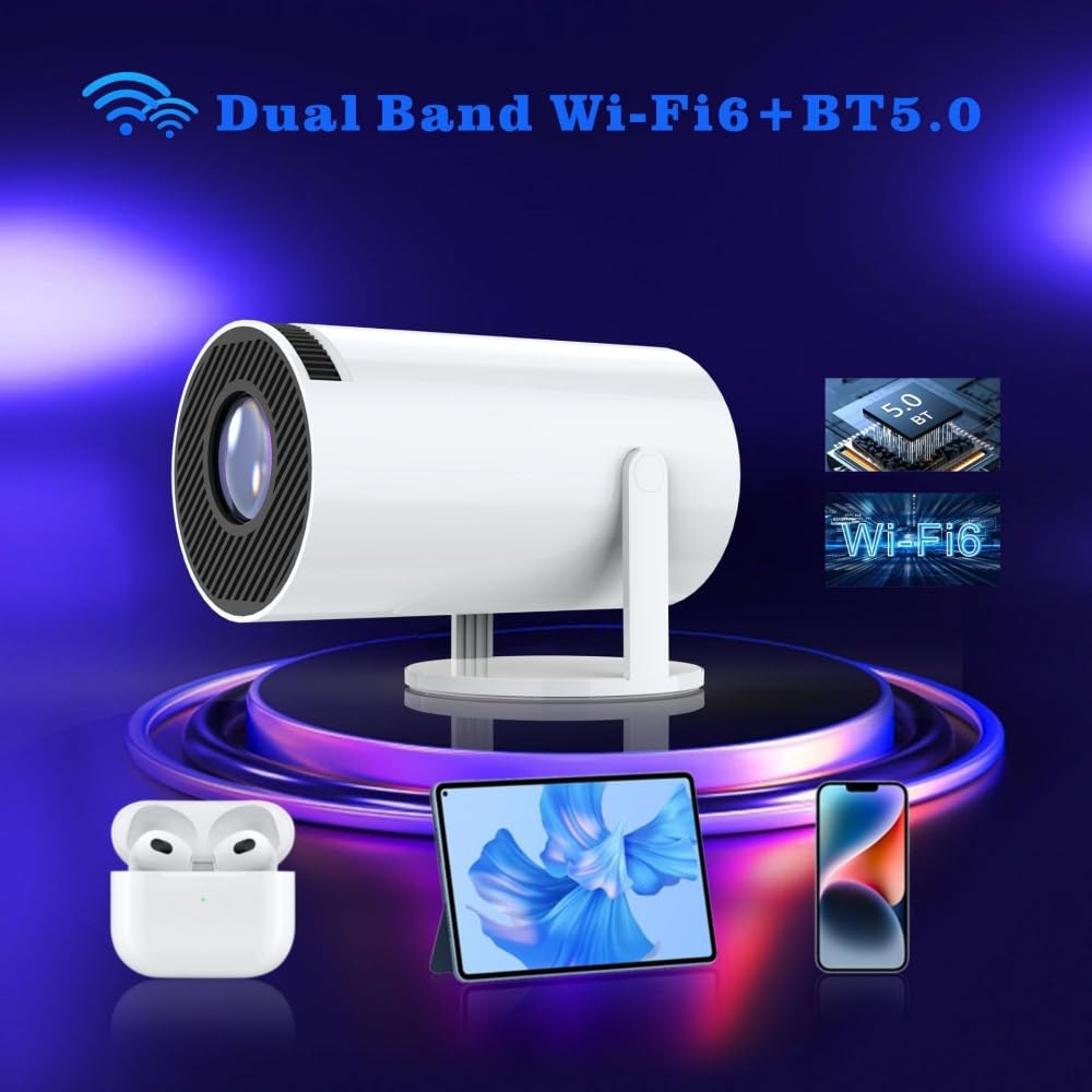 Oklumi - Pivot Projector Mini Proiettore 4K, WiFi 6 BT5, Portatile, 180° Rot, 130 pollici Schermo Home Theater, per l'uso all'aperto e in viaggio