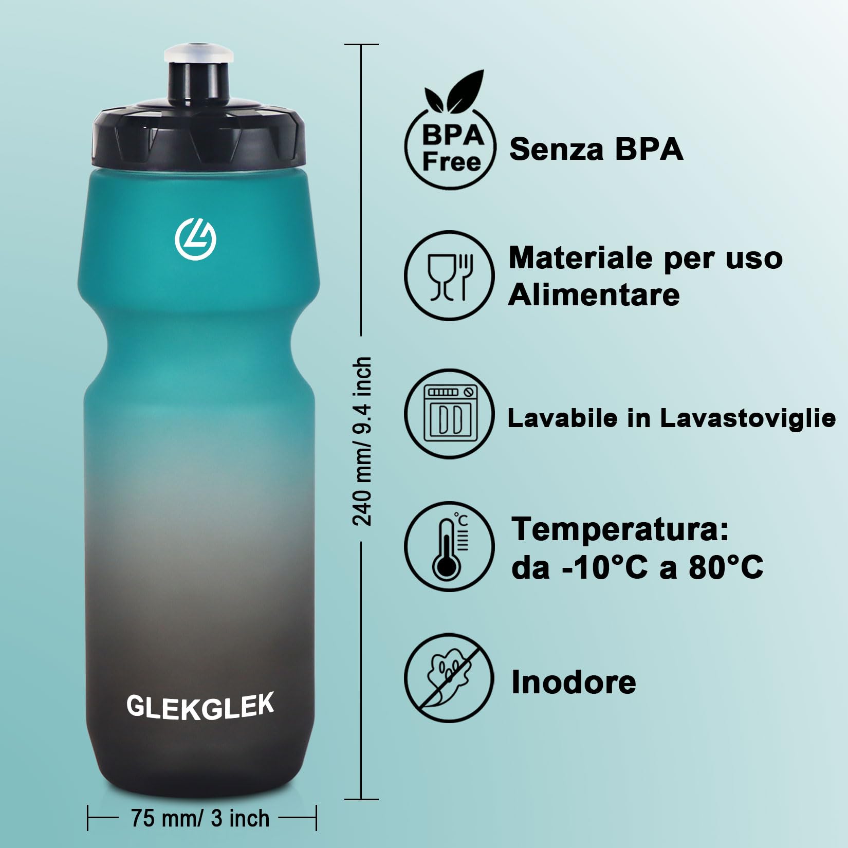 Borraccia Palestra 750ml, Senza BPA, A Prova di Perdite Borraccia Acqua, per Esercizio Fisico, Escursioni, Ciclismo (Nero Bianco/Verde Nero)