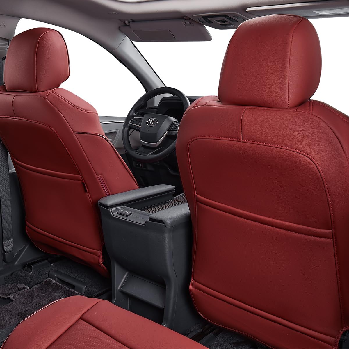 EKR Custom Fit Sienna Seat Covers for Select Toyota Sienna LE,SE,XLE,AAS,2nd Row 40/20/40 Split 2011 2012 2013 2014 - Three Row,Leather (Burgundy)