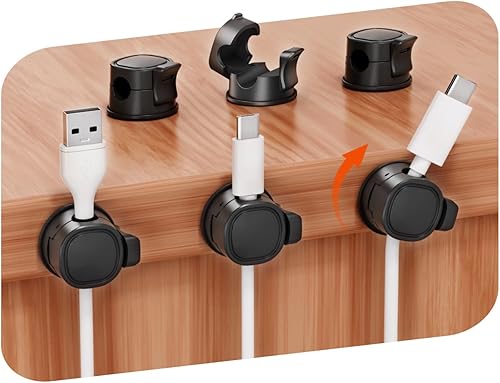 Paquete de 6 clips organizadores de cables giratorios Clips de gestión de cables de bloqueo de resorte y cierre, clips organizadores de alambre,