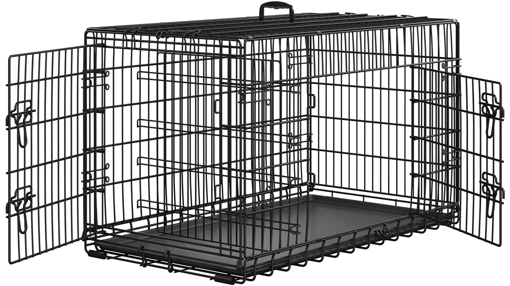 Yaheetech Jaula para Perros 107x66x74,5cm Doble Puerta con Separador Transportin Perro de Viaje Jaula Metálica Plegable con Bandeja Extraíble para Interior Exterior Negro